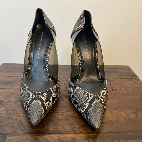 Zara Animal Print and Sheer Pointed Toe Heel Size 10.5 - Picture 5 of 10